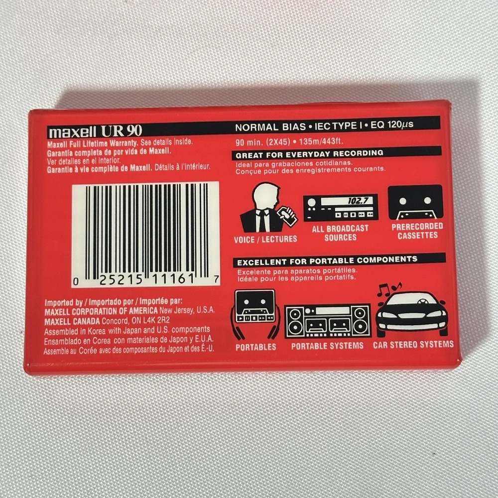 Maxell UR 90-Min Audio Cassette Tapes Normal Bias Type I, Lot Of 5, New Sealed - Picture 2 of 2